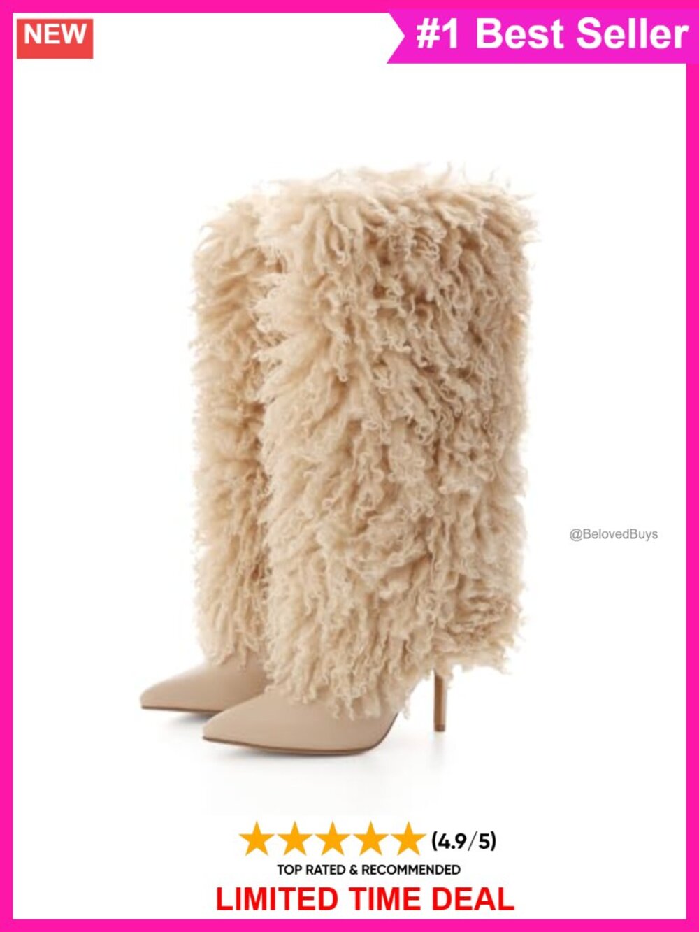 Faux Fur Knee High Stiletto Heel Fold Over Boots Pointed Toe